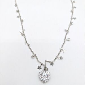 Y2K Star & Heart CZ Necklace| 10k Gold Plated| White Gold Tone| IT Girl